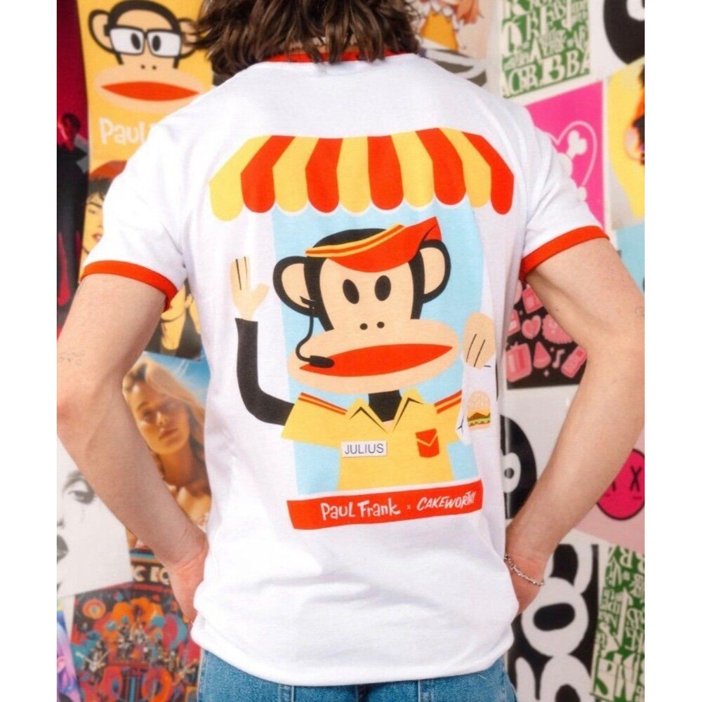 NEW Paul Frank Julius Monkey Burger Shop Raglan Shirt Unisex Old Skool Top XL